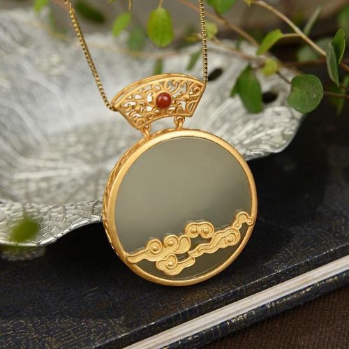 Collier En Jade Hetian Naturel Pour Femmes, Pendentif Creux De Nuages De Bon Augure, Bijoux En Argent Noble Pour Dames, Artisanat Ancien En Or Incrust