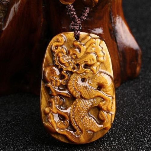 Collier En Jade Jaune Naturel Chinois, Pendentif En Pierre D'oeil De Tigre, Bijoux Amulette Sculpte, Cadeau Pour Femmes Et Hommes