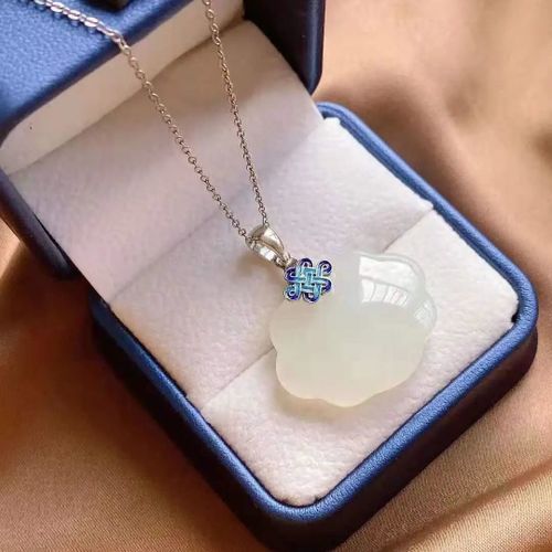 Collier En Jade Naturel En Argent Sterling S925 Pour Femmes, Pendentif  NUd Chinois Bleu Brl, Serrure De Scurit Ruyi, Longue Dure De Vie