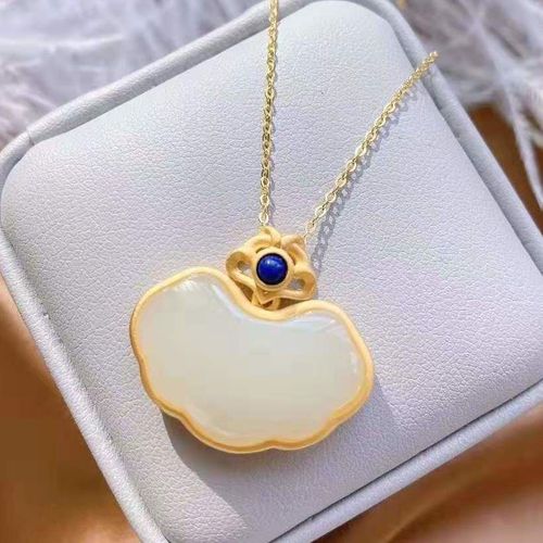 Collier En Jade Naturel Pour Femmes, Pendentif En Jade Blanc Incrust En Argent Sterling S925, Serrure De Scurit Ruyi, Longue Dure De Vie