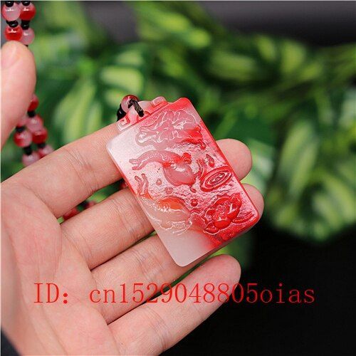 Collier En Jade Naturel Rouge Blanc, Pendentif En Poisson Lotus Chinois, Perles, Breloque, Bijoux, Amulette Sculpte  La Mode, Cadeaux Pour Femmes