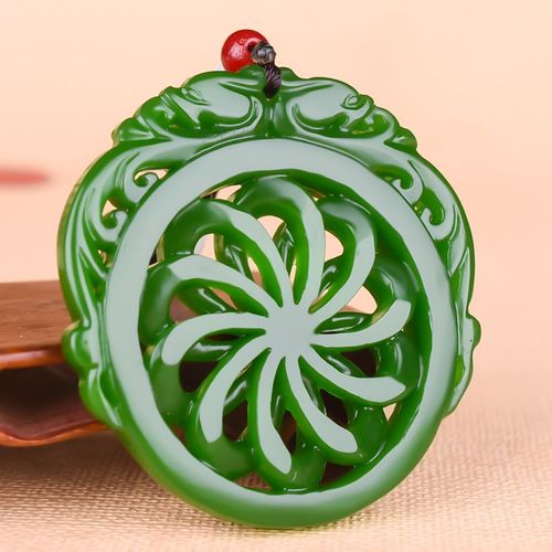 Collier En Jade Vert Chinois Ajour Pour Femme, Pendentif Roue De Feu, Bijoux, Accessoires De Mode, Sculpt  La Main, Amulette Porte-Bonheur