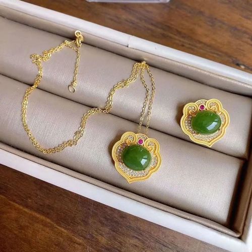 Collier En Jade Vert Htian Naturel Pour Femmes, Pendentif En Argent Sterling, Dor, Jaspe Naturel, Serrure De Bons VUx