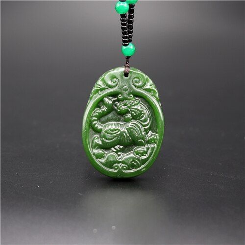 Collier En Jade Vert Naturel Avec Pendentif En Tigre Chinois, Breloque En Perles, Bijoux Amulette Sculpte, Accessoires De Mode, Cadeaux Pour Femmes