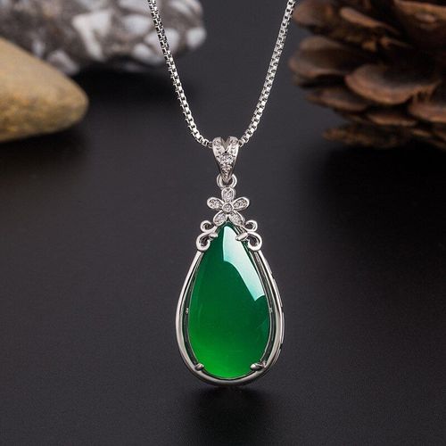 Collier En Jade Vert Naturel Avec Pendentif Goutte D'eau, Calcdoine, En Argent 925, Breloque Chinoise Sculpte, Bijoux Amulette  La Mode, Cadeaux Pour Femmes