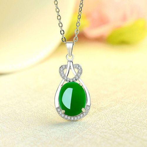 Collier En Jade Vert Naturel Avec Pendentif Goutte D'eau, Calcdoine, En Argent 925, Breloque Chinoise Sculpte, Bijoux Amulette  La Mode, Cadeaux Pour Femmes
