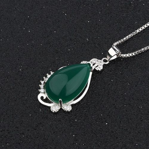 Collier En Jade Vert Naturel, Pendentif Goutte, Argent 925, Amulette Calcdoine, Breloque  La Mode, Bijoux Cadeaux Pour Femmes