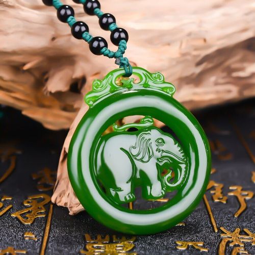 Collier En Jade Vert Naturel Pour Hommes Et Femmes, Pendentif En Forme D'lphant, Double Face, Ajour, Breloque Sculpte, Bijoux Amulette  La Mode, Cadeaux