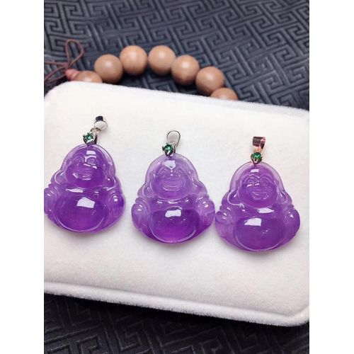 Collier En Jade Violet Pour Femmes, Bouddha Sculpt  La Main, Pendentifs En meraude, Bijoux En Jade