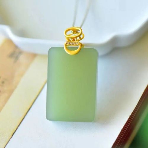 Collier En Jaspe Hetian Naturel, tiquette Gomtrique, Rtro Chinois, Unique, Ancien Artisanat En Or, Breloque Bohme, Bijoux En Argent Pour Femmes