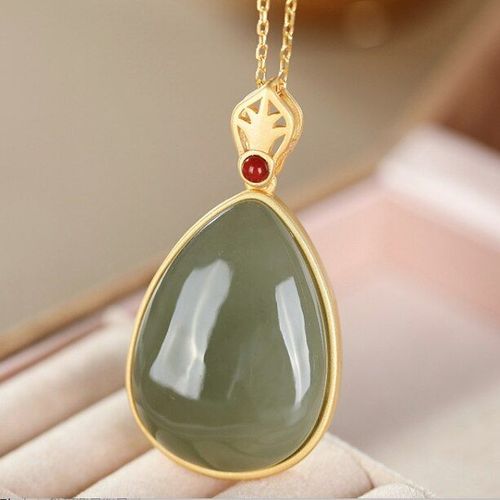 Collier En Jaspe Htien Naturel, Pendentif En Forme De Goutte D'eau, Style Chinois Rtro, Design Minimaliste, lgant, Lger, Luxe, Cadeau De Nol