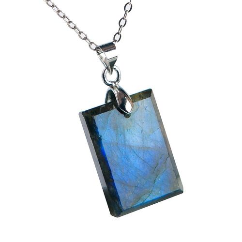 Collier En Labradorite Naturelle Pour Femmes, Pendentif  La Mode, Lumire Bleue Forte, Pierre De Lune, Perles Rectangulaires, 21x14x9mm, Aaaaa, 100%