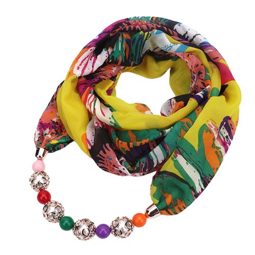 Collier En Mousseline De Soie, Pendentif De Perles, Imprim Floral, charpe, Style Ethnique Simple, Vintage, Pour La Maison-Jaune