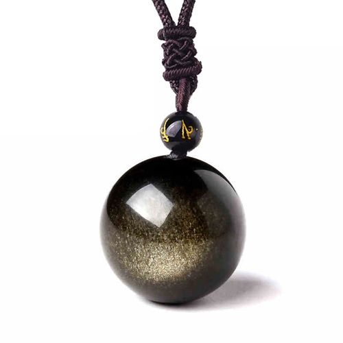 Collier En Obsidienne Dor Original, Pendentif  Perle Unique, Bijou En Jade Sculpt  La Main De Style Chinois