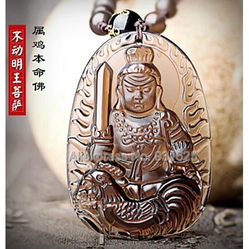 Collier En Obsidienne Naturelle Sculpte En Coq Du Zodiaque Chinois, Bouddha, Amulette Porte-Bonheur + Perles Noires, Bijoux  La Mode