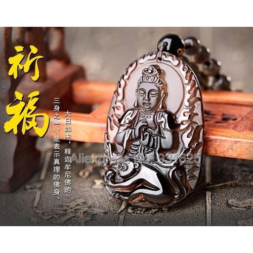 Collier En Obsidienne Naturelle Sculpte, Singe Du Zodiaque Chinois, Bouddha, Amulette Porte-Bonheur + Perles Noires, Bijoux  La Mode