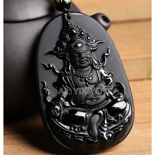 Collier En Obsidienne Noire Naturelle Sculpte  La Main, Amulette Chinoise, Bouddha Tibtain, Pendentif Porte-Bonheur + Perles, Bijoux En Cristal  La Mode