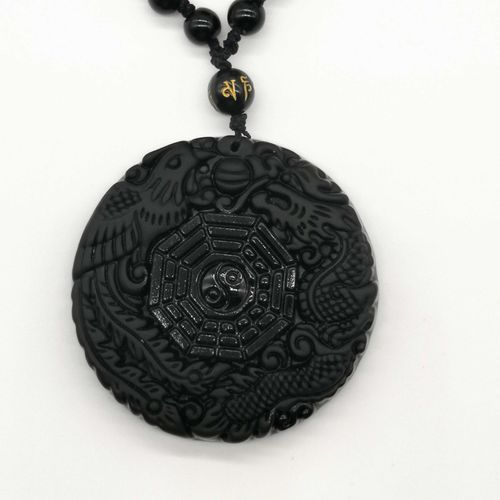 Collier En Obsidienne Noire Naturelle Sculpte  La Main, Dragon Chinois, Phnix, Baguette, Amulette Porte-Bonheur, Collier Gratuit, Bijoux Fins  La Mode
