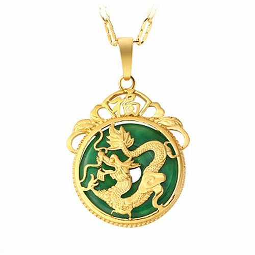 Collier En Or 24k Incrust D'meraude, Pendentif Dragon, Bijoux  La Mode Sculpt  La Main, Gurison, Dtente, Hommes Femmes, Cadeaux De Chance, Amulette