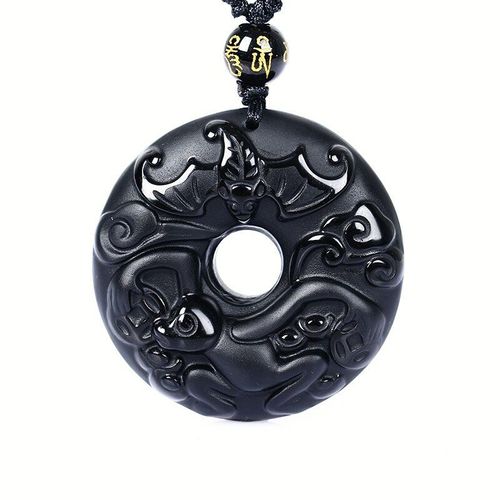Collier En Perles D'obsidienne Noires Naturelles, Pendentif En Forme De Rat Du Zodiaque Sculpt  La Main, Bouton De Scurit, Bijoux  La Mode Pour Hommes Et Femmes, Amulette, Cadeaux