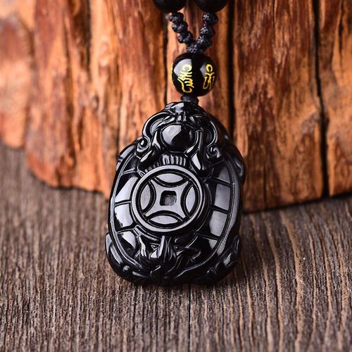 Collier En Pierre D'obsidienne Naturelle Noire Vritable, Pendentif Amulette Tortue Argent, Bijoux  La Mode Pour Hommes Et Femmes, Vente En Gros