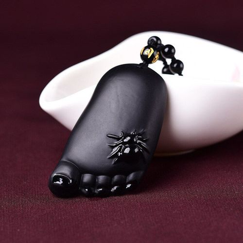 Collier En Pierre D'obsidienne Noire Naturelle Aaa, Sculpt, Pied De Bouddha, Araigne, Pendentif Porte-Bonheur, Contenu, Bndiction, Bijoux  La Mode