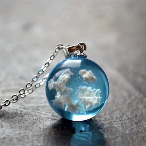 Collier En Rsine Transparente Pour Femmes, 3 Pices, Pendentif En Forme De Lune, Bleu Ciel, Blanc, Nuage, Chane, Bijoux  La Mode, Cadeaux