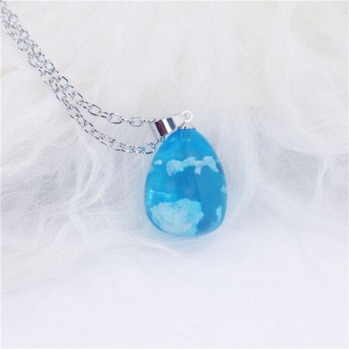Collier En Rsine Transparente Pour Femmes Et Enfants, Pendentif En Forme De Goutte D'eau, Bleu Ciel Et Blanc, Boule De Nuages, Noctilucn,  La Mode, Bijoux Cadeau