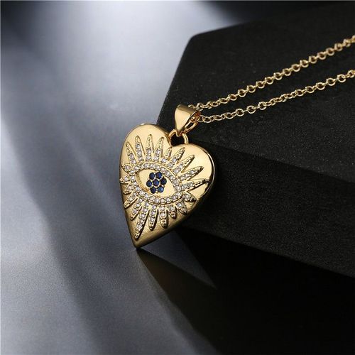 Collier En Zircon Cubique Pour Femmes, Pendentif En Forme De CUr, Couleur Or, Bleu, Mauvais Il, mail, Aaa