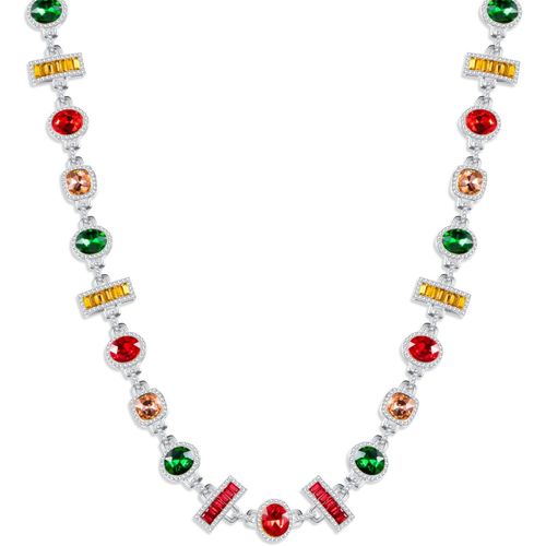Collier En Zircone Cubique Colore De 50 Cm, Taille Baguette, Chane En Zircone Cubique Glace, Pour Femmes Et Hommes