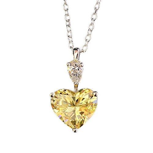 Collier En Zircone Jaune Pour Femme, Pendentif En Forme De CUr Cubique, Bijou lgant Pour Mariage, Fianailles, Fte, Amour