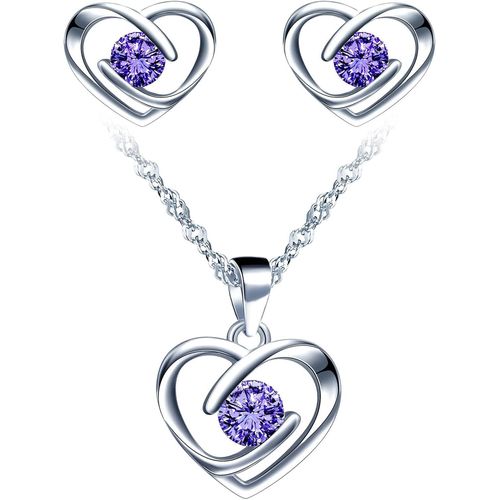 Collier Et Boucles D'oreilles De Zircon Pour Femmes Et Filles, Bijoux Parures En Argent 925, Collier Pendentif C?ur lgant, Avec Chane Singapour, Clou D'oreille C?ur Brillant[X5092]