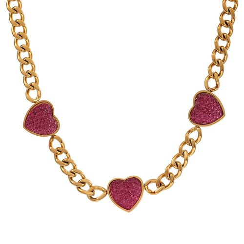 Collier Et Boucles D'oreilles En Acier Inoxydable Rose, En Rsine, CUr, Doux, Ensembles De Bijoux  La Mode, Texture Tendance, tanche