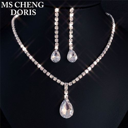 Collier Et Boucles D'oreilles En Cristal Plaqu Argent, Long Pendentif En Biscuits Goutte D'eau, Ensemble De Bijoux lgants Pour Patients De Mariage