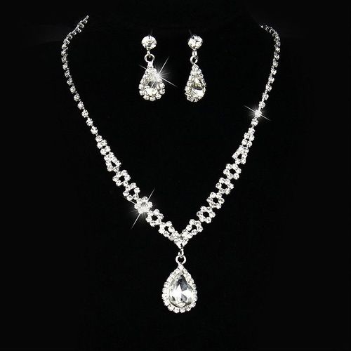 Collier Et Boucles D'oreilles En Cristal Plaqu Argent, Long Pendentif En Biscuits Goutte D'eau, Ensemble De Bijoux lgants Pour Patients De Mariage