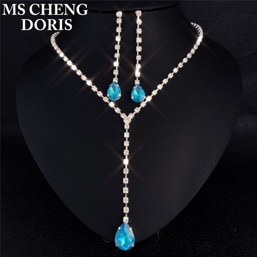 Collier Et Boucles D'oreilles En Cristal Plaqu Argent, Long Pendentif En Biscuits Goutte D'eau, Ensemble De Bijoux lgants Pour Patients De Mariage