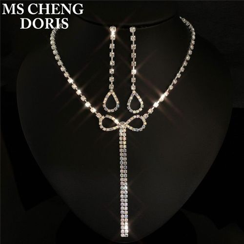 Collier Et Boucles D'oreilles En Cristal Plaqu Argent, Long Pendentif En Biscuits Goutte D'eau, Ensemble De Bijoux lgants Pour Patients De Mariage
