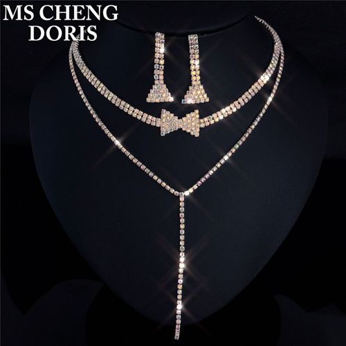 Collier Et Boucles D'oreilles En Cristal Plaqu Argent, Long Pendentif En Biscuits Goutte D'eau, Ensemble De Bijoux lgants Pour Patients De Mariage