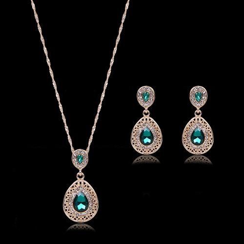 Collier Et Boucles D'oreilles En Cristal Pour Femmes, Ensemble De Bijoux De Marie, Pendentif De Luxe, Goutte D'eau, Strass Vert, Cadeau