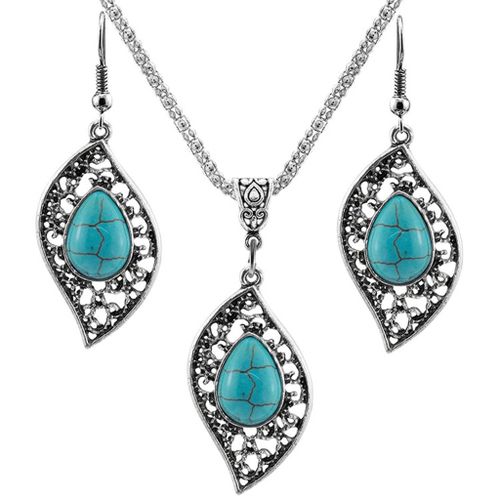Collier Et Boucles D'oreilles En Forme De Feuille Turquoise Pour Femmes, Ensemble De Bijoux  La Mode, Pendentif, Accessoires, Cadeau, Design Rtro