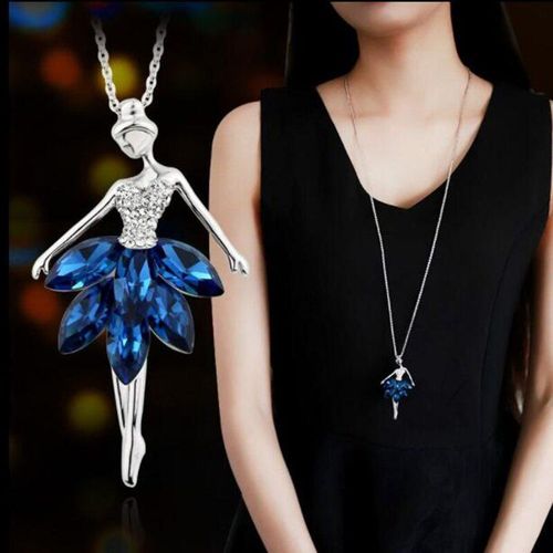 Collier Et Pendentif En Strass Pour Fille, lgant, Ballerine En Cristal Bleu, Chane De Chandail Longue, Bijoux De Dclaration N53