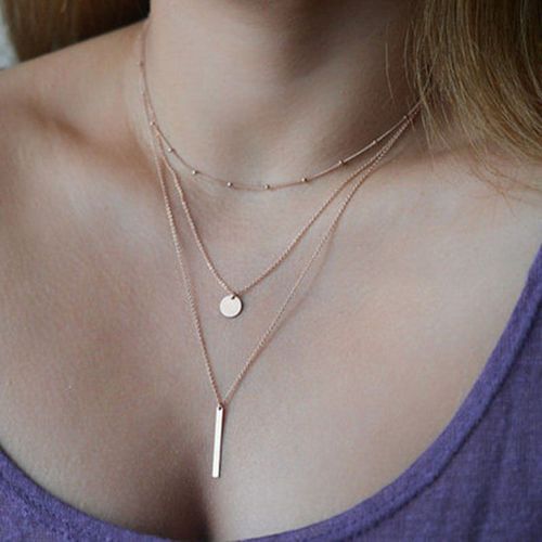 Collier Europen Simple En Or Plaqu Argent Pour Femmes, 1 Pice, Multicouches,  La Mode, Pice De Bar, Clavicule, Chanes, Cadeaux