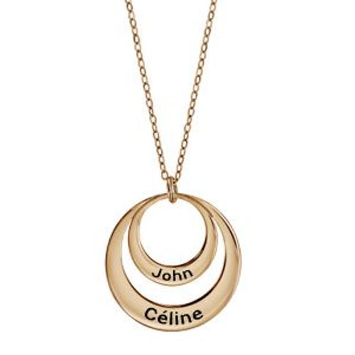 Collier Femme Plaqu Or Jaune Pendentif 2 Cercles  Graver 40+5cm