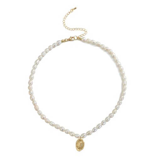 Collier Imitation De Perles D'eau Douce Pour Femmes, Pendentif En Mtal Ovale Irrgulier, Collier Coren Gomtrique De Perles