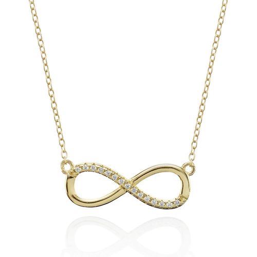 Collier Infini En Argent Massif 925 Serti De Zircons Avec Un Chaine Ajustable. Collier En Or Jaune, Or Rose Ou Argent Rhodi. Chaine Et Pendentif Pour Femmes[X667]