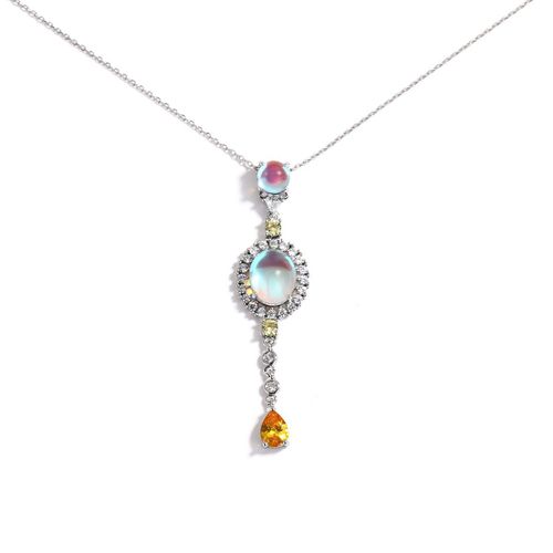 Collier Long  Pendentif Ovale En Pierre De Lune Pour Femmes, lgant Et Unique En Zircon, Color, Bijoux De Mariage, Cadeau De Bonne Qualit