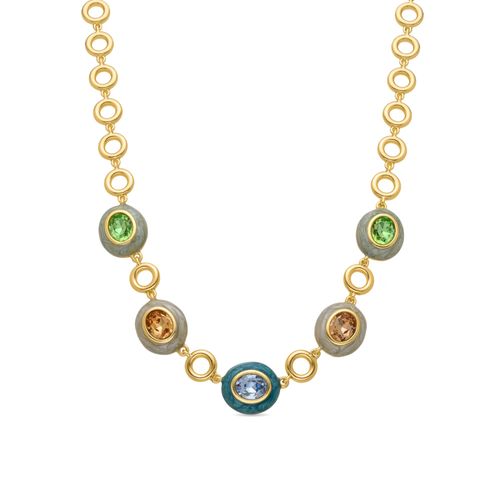 Collier Luxenter Amarke Multicolor Zirconia En Or Jaune 18 Carats.