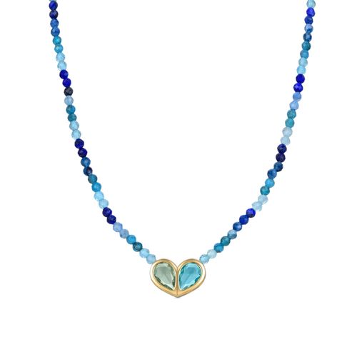 Collier Luxenter En Argent 925 Avec Zircon Aigue-Marine Et Or Jaune 18 Carats - Nosty