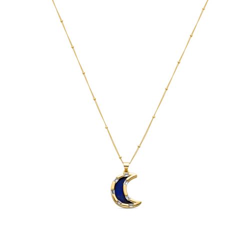 Collier Luxenter En Lapis Lazuli Naturel En Forme De CUr, Fini En Or Jaune 18k.