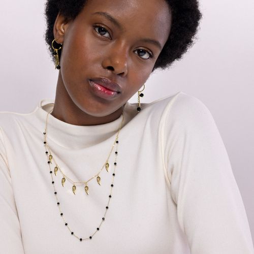 Collier Luxenter Onyx Omka En Acier Avec Finition En Or Jaune 18k.